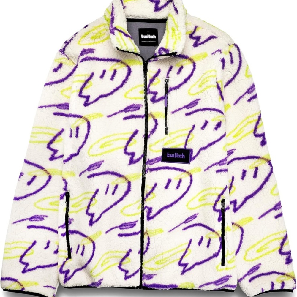 Twitch zip Sherpa jacket women size xs brand new - White and Purple plush